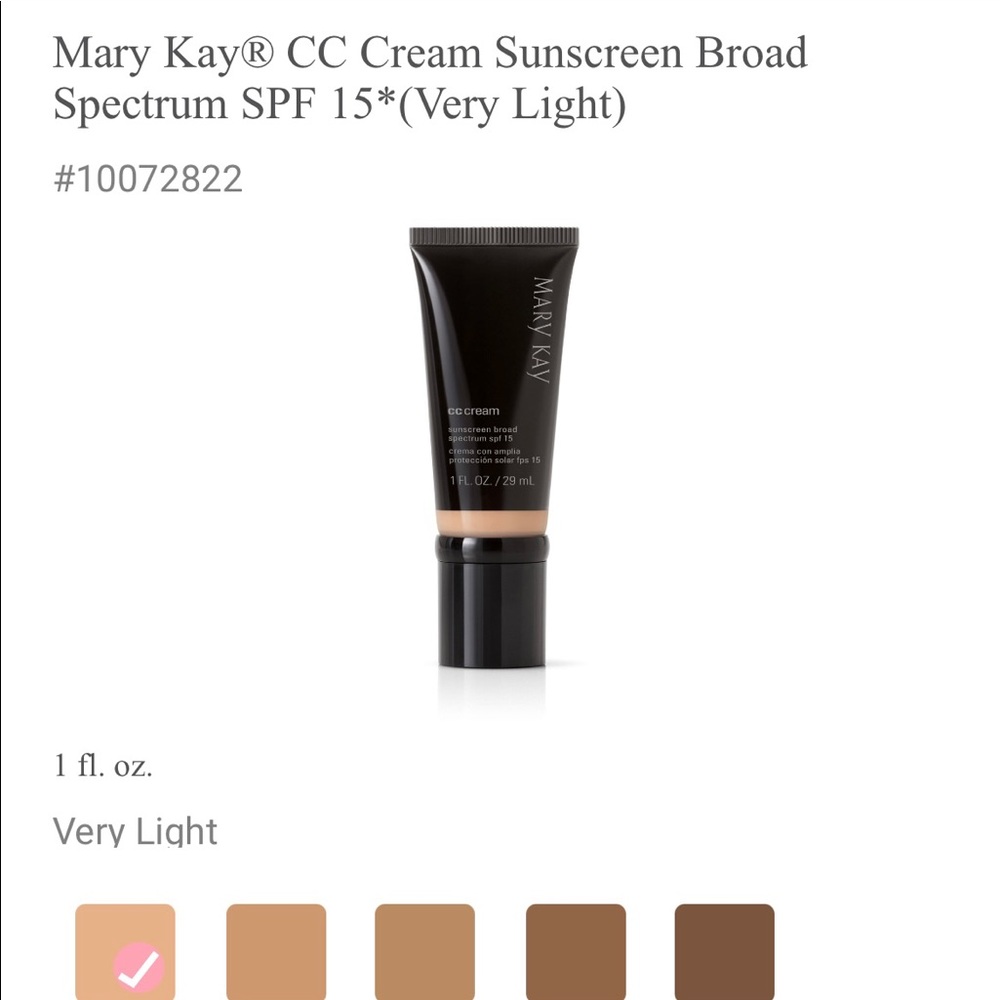 Mary Kay® CC Cream Sunscreen Broad
Spectrum SPF 15* (Very Light)